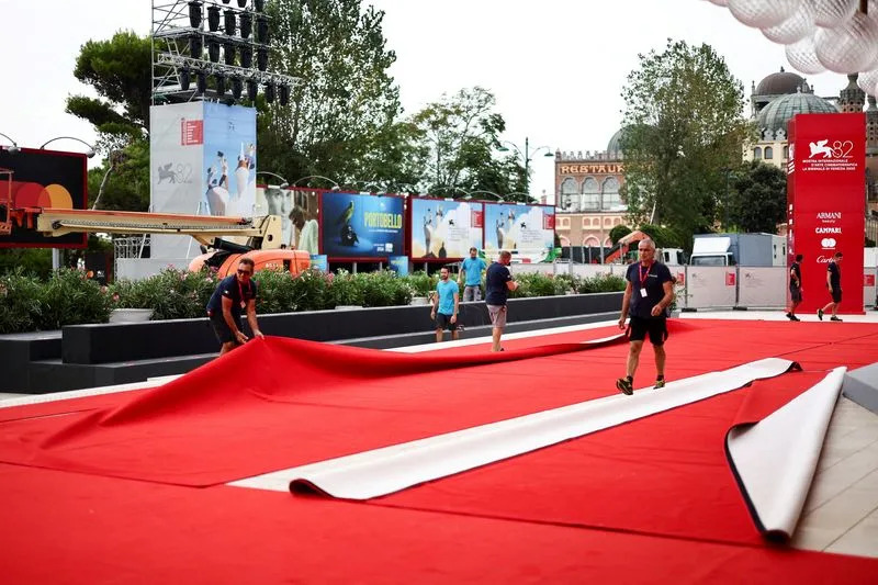 FILE PHOTO: Preparations on the eve of the opening of the 82nd Venice Film Festival
