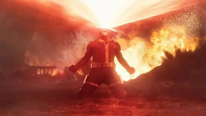 James Marsden as Cyclops blasting lasers out of his eyes explosively in Avengers: Doomsday