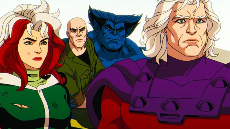 Rogue, Professor X, Beast, and Magneto in the desert at the end of X-Men '97 Season 1