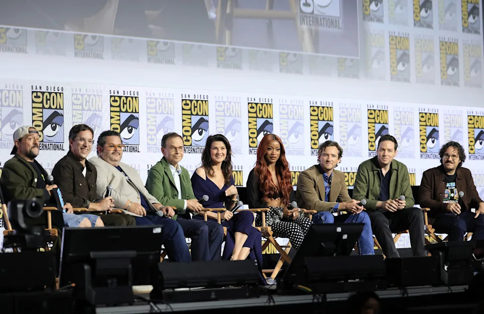 Amy Sussman/Getty Images - PHOTO: The cast speaks at the "Spaceballs" The Comic-Con Hall H panel during 2026 Comic-Con International: San Diego on July 24, 2026, in San Diego, Calif.
