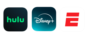 Hulu, Disney+, and ESPN logos
