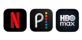 Netflix, Peacock, and HBO Max logos side by side