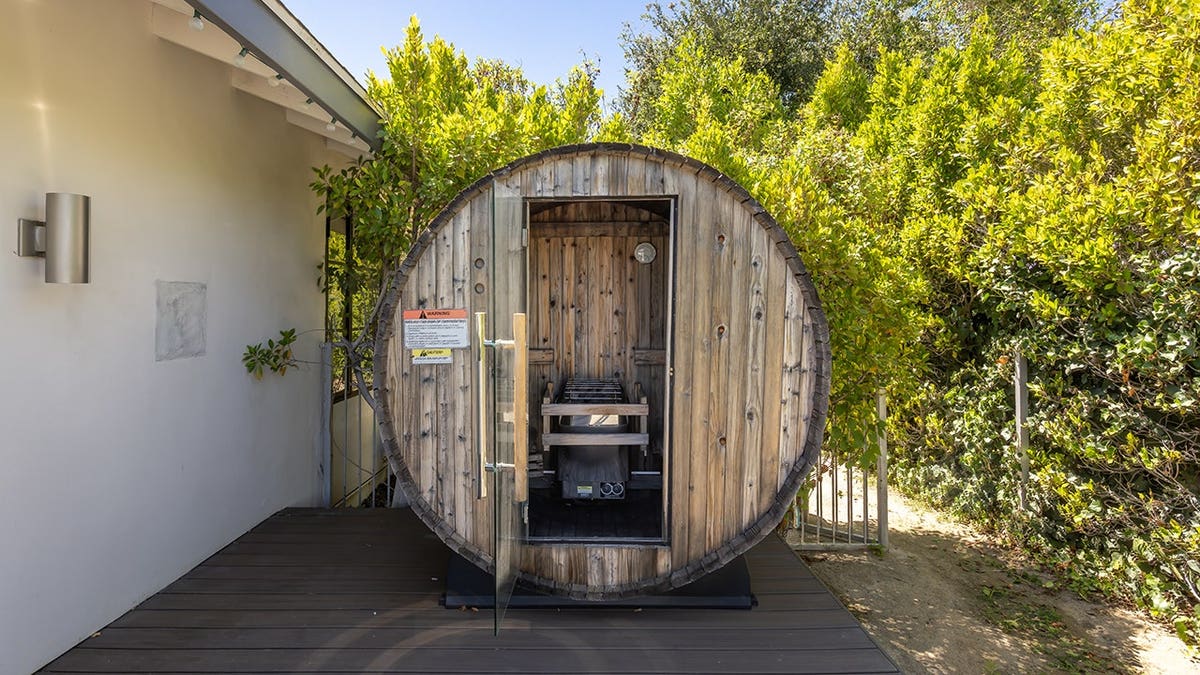 An outdoor sauna.