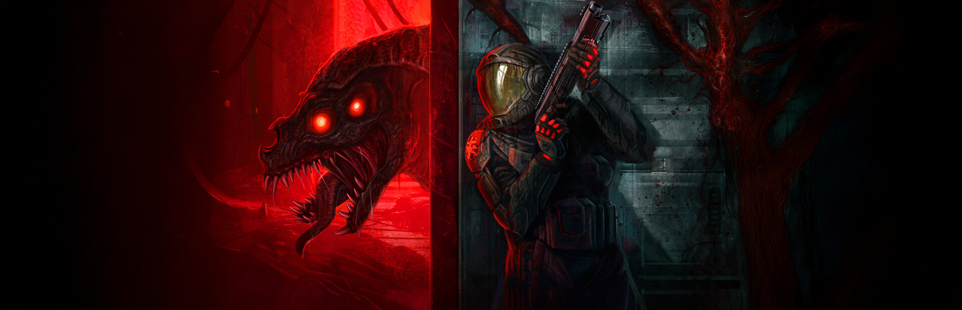 Memoreum key art showing the atmospheric sci-fi VR first person shooter