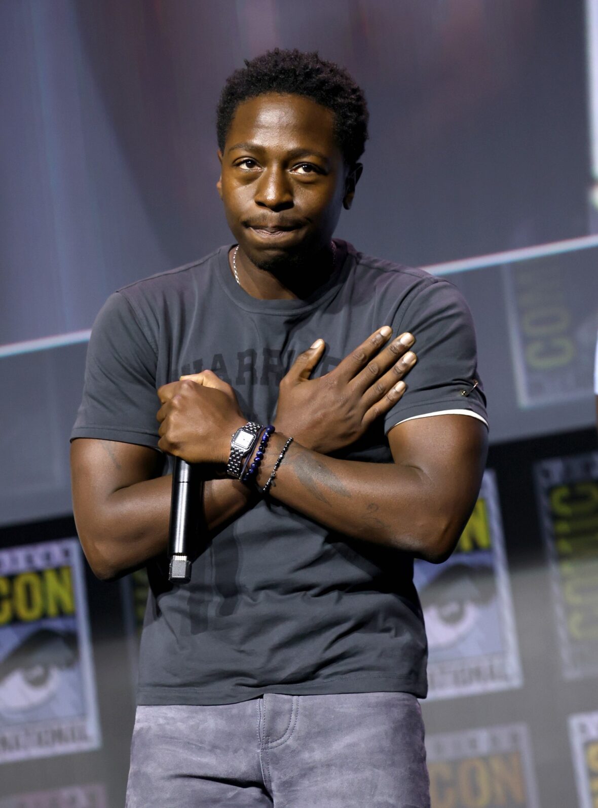 David Jonsson on stage during Marvel's panel at Comic-Con
