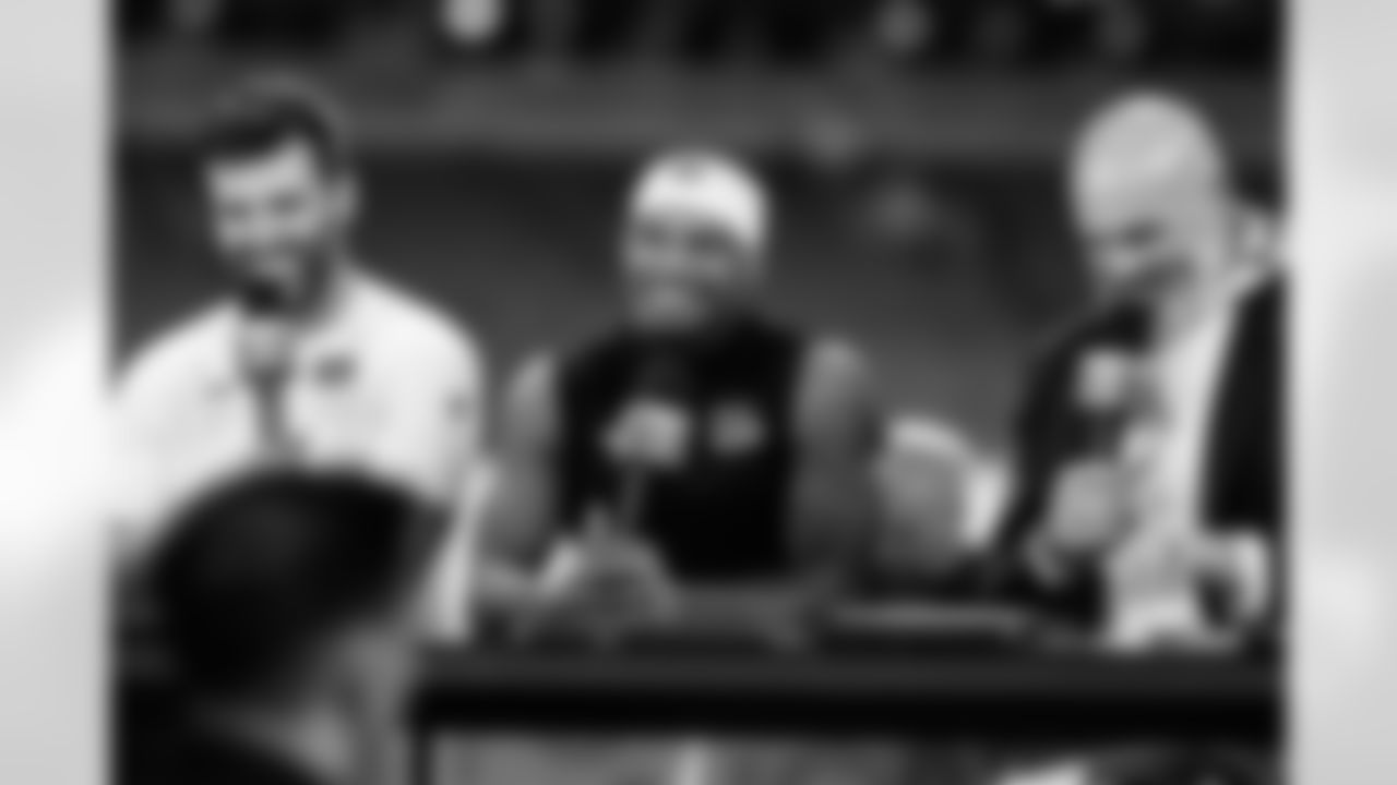 QB Joe Flacco, WR Ja'Marr Chase and Bengals legend Andrew Whitworth talk after Thursday night Football Week 7 against the Pittsburgh Steelers at Paycor Stadium, Thursday, Oct. 16, 2025.