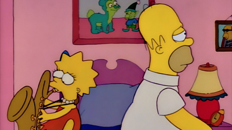 Homer cries while listening to Lisa play the saxophone in "One Fish, Two Fish, Blowfish, Blue Fish"