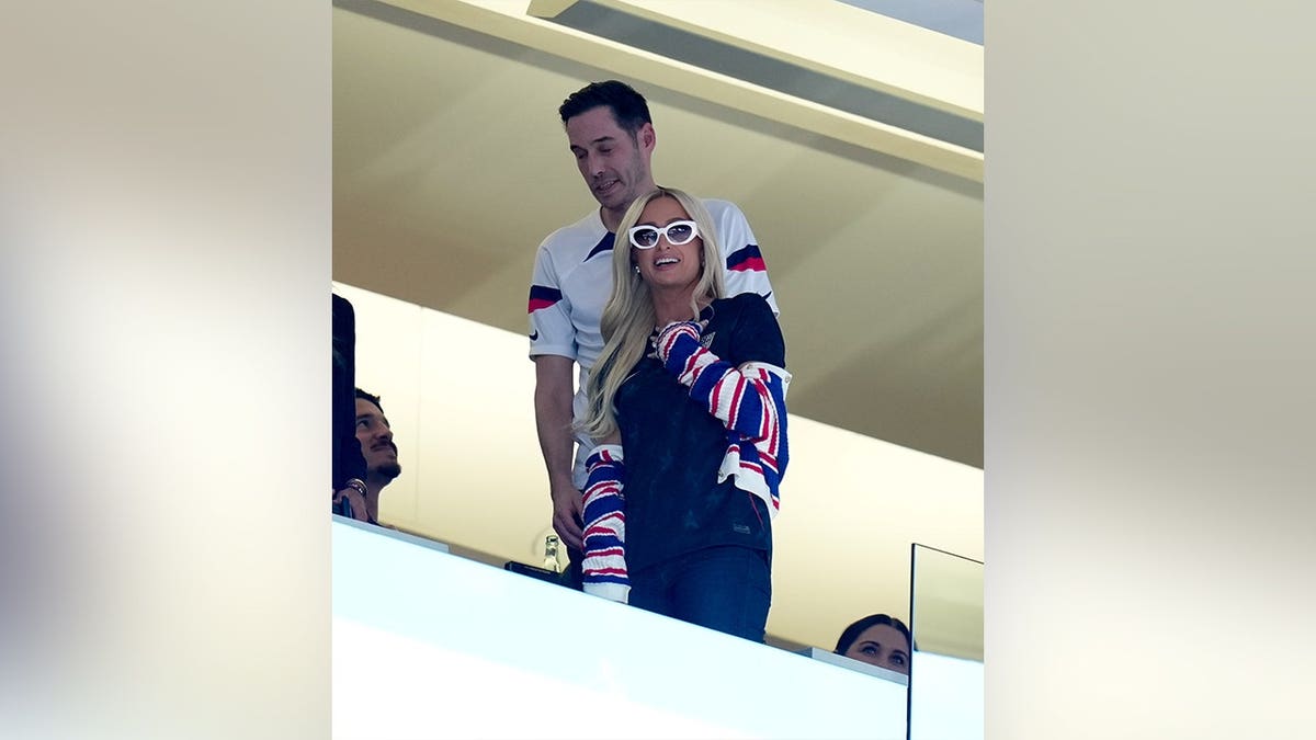 Paris Hilton at the World Cup match between USA and Belgium in July 2026.