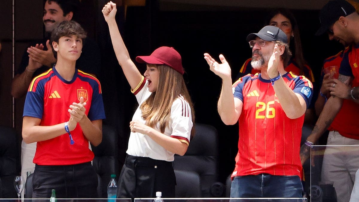 Penelope Cruz and Javier Bardem at the quarterfinal match between Spain and Belgium.