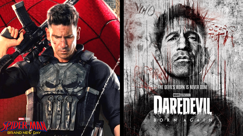 The Punisher on Spider-Man: Brand New Day poster, Daredevil Born Again poster.