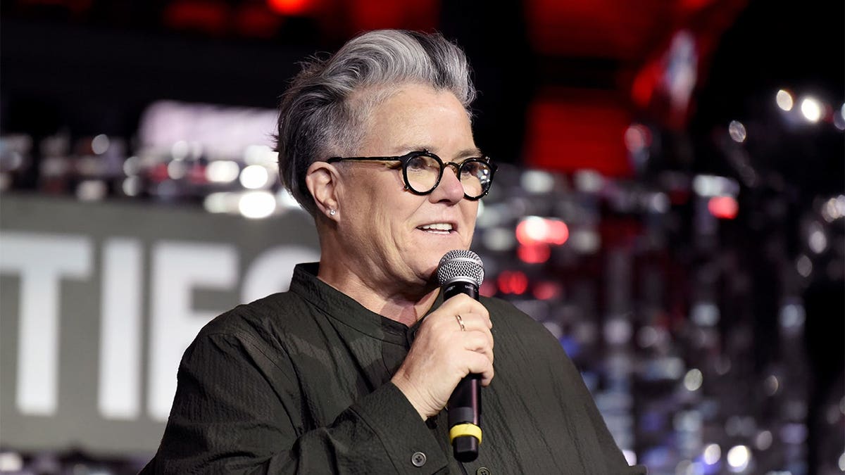 Rosie O'Donnell accepting the Icon Award onstage at The Queerties 2024 in Hollywood
