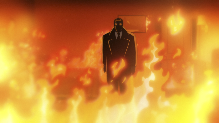 The Scarecrow stands in a burning room in season 2 of Prime Video's "Batman: Caped Crusader"
