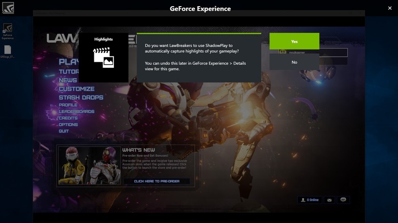 The video game LawBreakers being used with ShadowPlay to automatically capture gameplay highlights