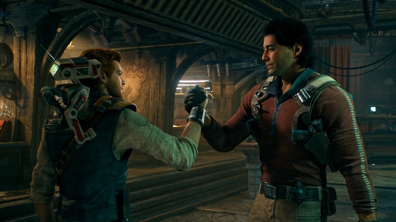 Cal clasping hands with Bode in "Star Wars Jedi: Survivor" (2023)