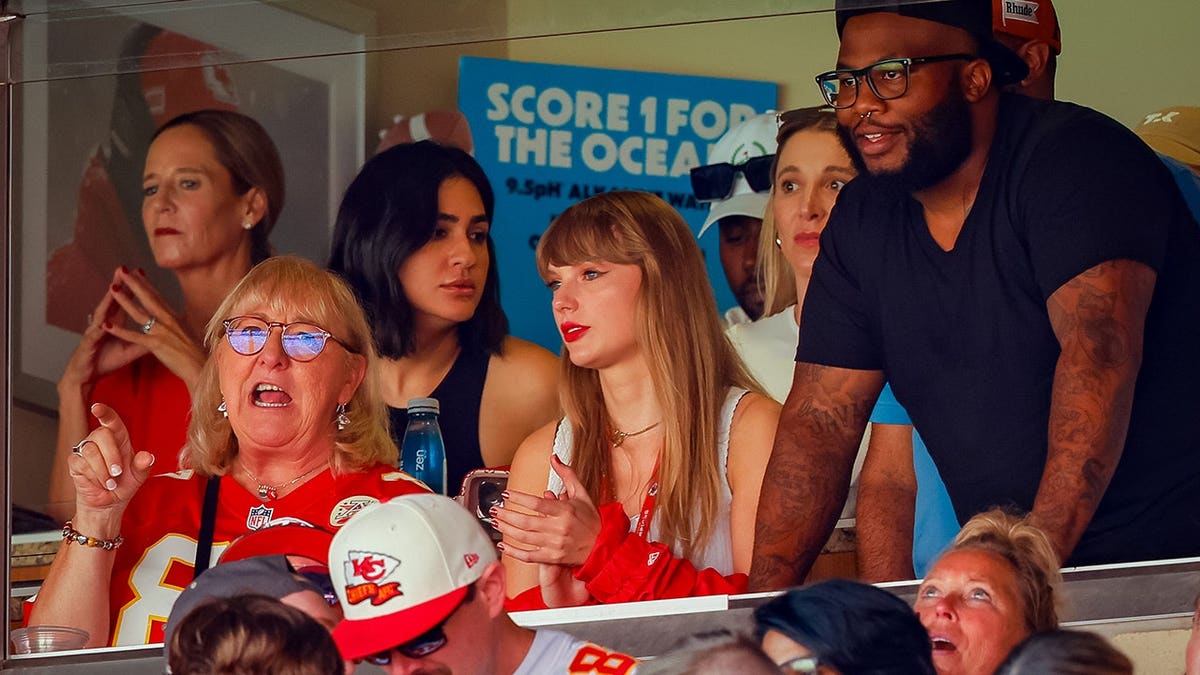 Taylor Swift with Donna Kelce in the stands watching the Kansas City Chiefs game in Kansas City in September 2023.