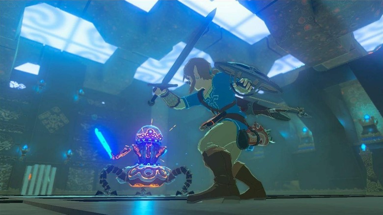 Link battles a guardian in The Legend of Zelda: Breath of the Wild