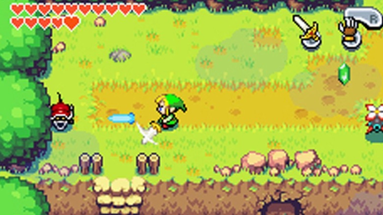 Link fighting a creature with the Master Sword in "The Legend of Zelda: The Minish Cap" (2004)