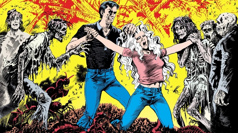 Swamp Thing character Abby Holland getting attacked by zombies in various stages of decay