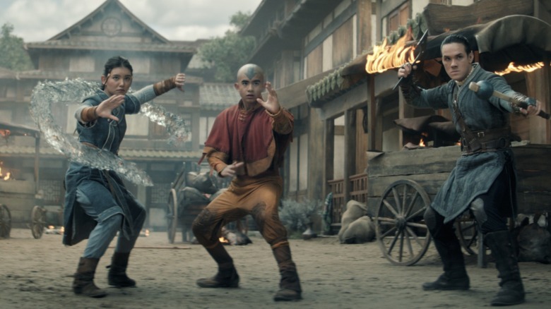 Katara, Aang, and Sokka about to do battle in Avatar: The Last Airbender Season 2