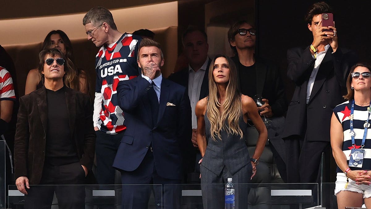 Tom Cruise, David Beckham and Victoria Beckham watching the match between the USA and Paraguay in Los Angeles in June 2026.