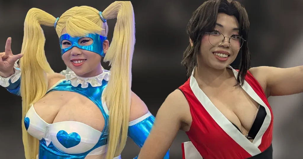 Evo 2026 cosplay video with side-by-side depictions of characters feat. R. Mika, Mai, Juri and more