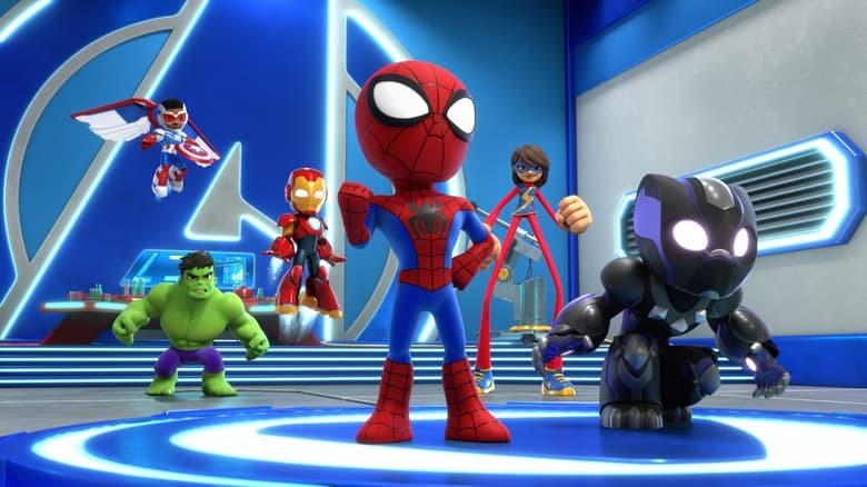 Captain America (Sam Wilson), Hulk, Iron Man, Spider-Man, Ms. Marvel, and Black Panther from Spidey and His Amazing Friends and Iron Man and his Awesome Friends on Disney+,