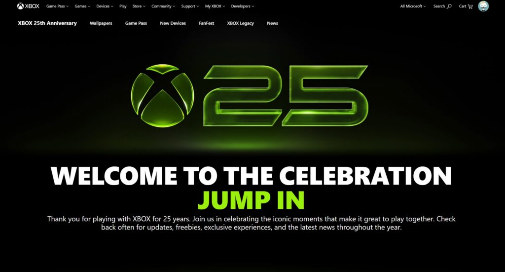 Image of the X25 Anniversary Hub website
