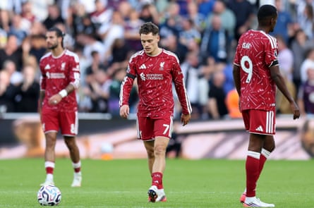 Florian Wirtz and Alexander Isak look dejected after Newcastle scored their second goal