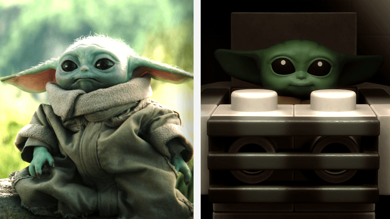 Grogu in live-action and animation.