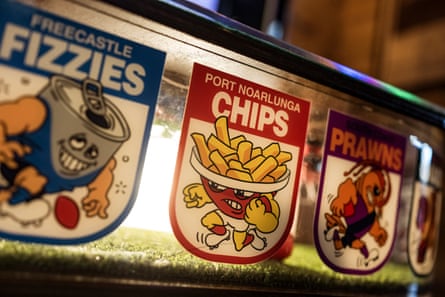 Team logos on the new AFL arcade game ‘Pro Jank Footy’, at the Great Northern hotel in Carlton North.