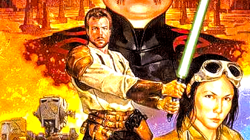 Kyle Katarn holding a lightsaber.