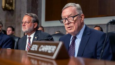 Senate Judiciary Committee Chairman Sen. Dick Durbin, D-Ill., right, asks questions of U.S. Secret Service Acting Director Ronald Rowe and FBI Deputy Director Paul Abbate during a Joint Senate Committee on Homeland Security and Governmental Affairs and Senate Committee on the Judiciary hearing examining the security failures leading to the assassination attempt on Republican presidential candidate former President Donald Trump, Tuesday, July 30, 2024 in Washington, as Senate Homeland Security Chairman Sen. Gary Peters, D-Mich., left, looks on.