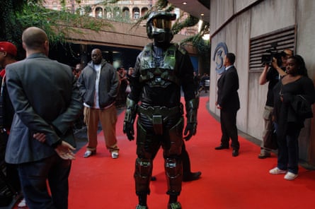 A person dressed as a character from the Halo 3 game at the UK launch of Halo 3.