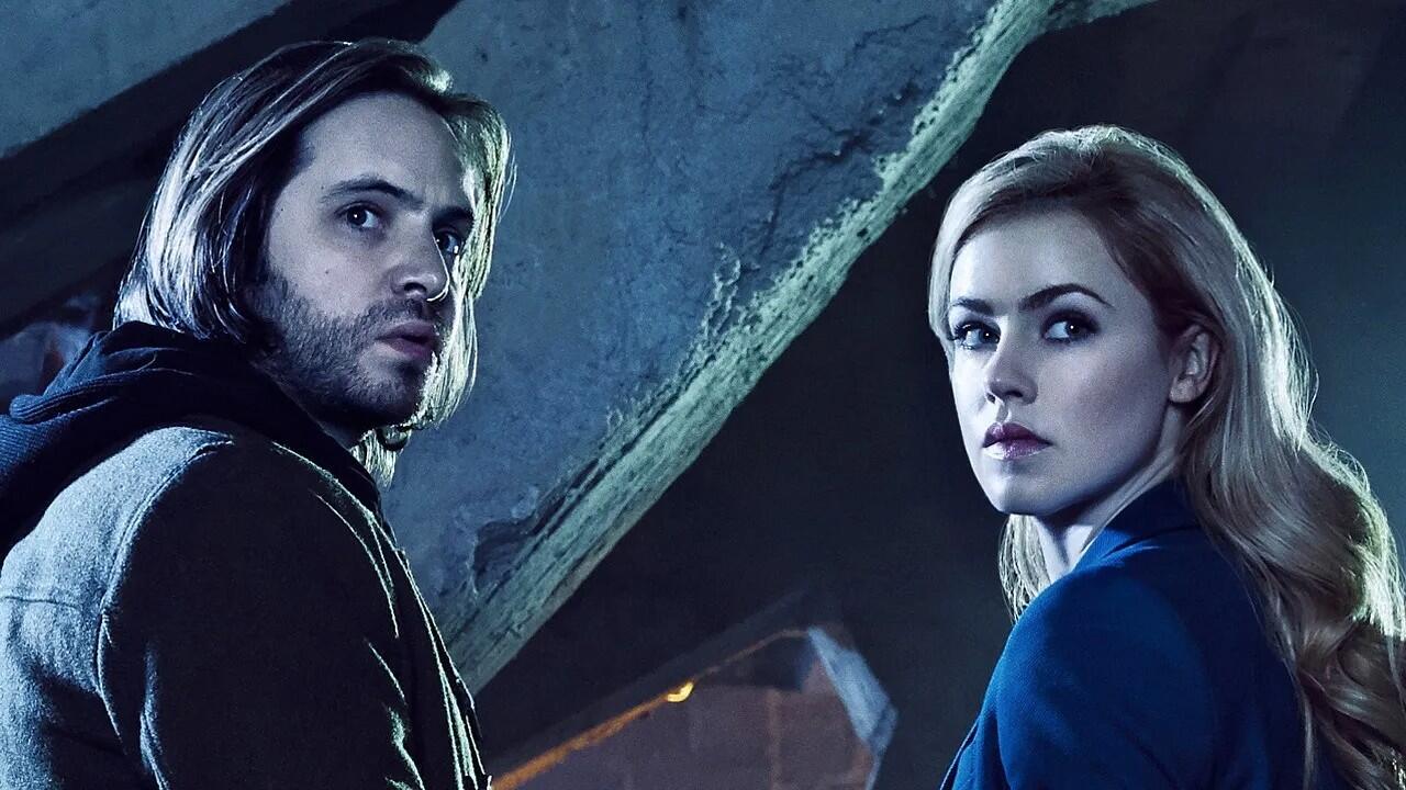 A still from the show 12 Monkeys features two characters.