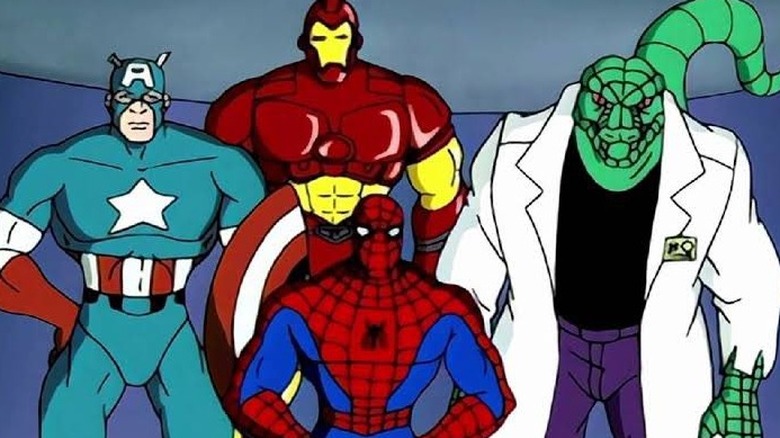 Captain America, Iron Man, Spider-Man, and the Lizard in Spider-Man (1994)