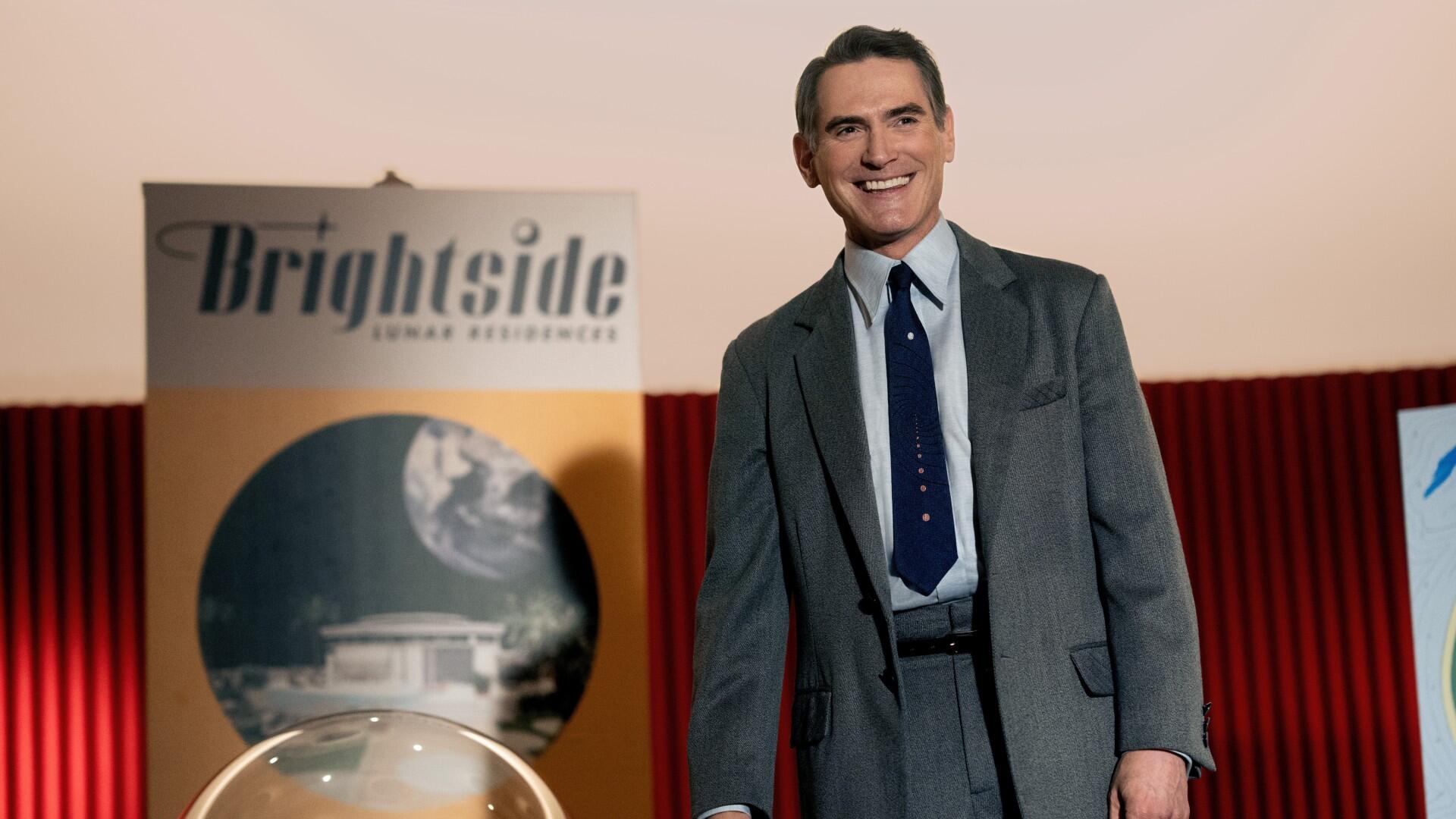 Billy Crudup in a retro-looking suit for Apple TV's sci-fi series Hello Tomorrow.