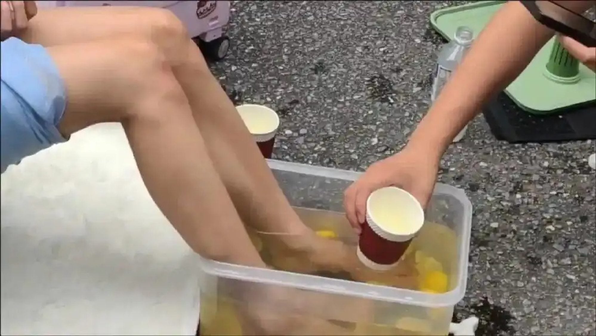 These cosplayers displayed their feet in boxes filled with lemon water, with companions using disposable cups to serve the beverage to intrigued spectators. Photo: Handout