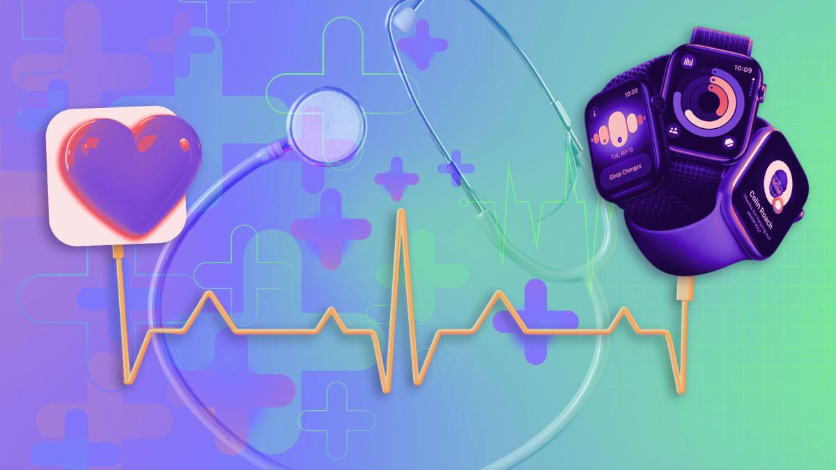EKG line showing heart rate connected to a smartwatch with background