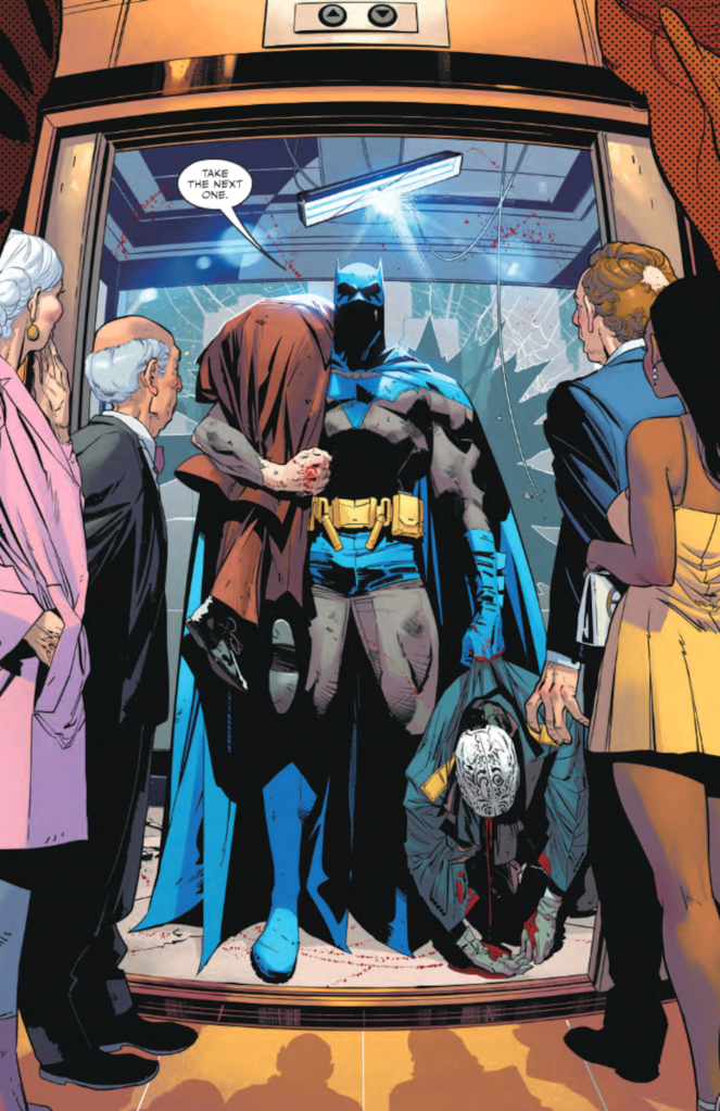 Batman in blue and grey costume with Der Giftmorder and Lord Fantome