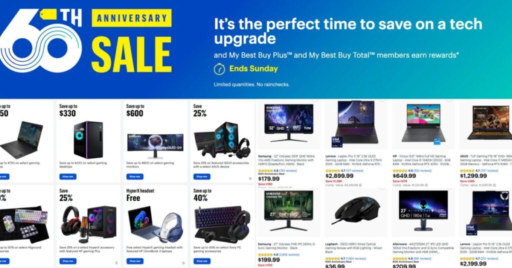 Best Buy’s massive 60th Anniversary PC gaming sale takes hundreds off RTX 50-series rigs, monitors, and more from just 