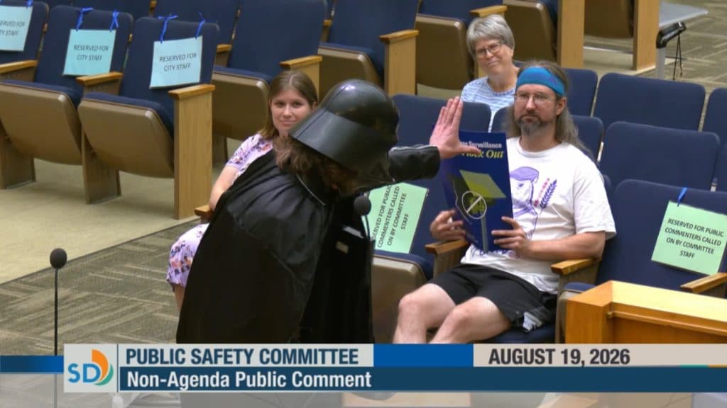 Darth Vader talking at council meeting