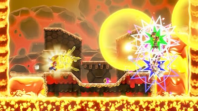 Mario navigates one of the game's lava-filled stages in Super Mario Bros Wonder, Nintendo's acclaimed side-scrolling platform adventure. Photo: Nintendo