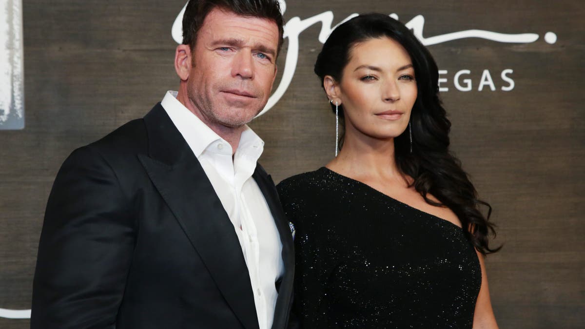 Taylor Sheridan and Nicole Muirbrook attend the Paramount+ and 101 Studios world premiere of "1883" at Wynn Las Vegas on Dec. 11, 2021.