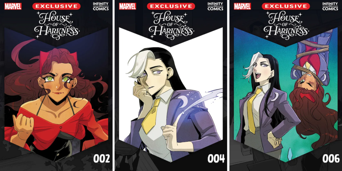 covers of House of Harkness (issues 2, 4, and 6)