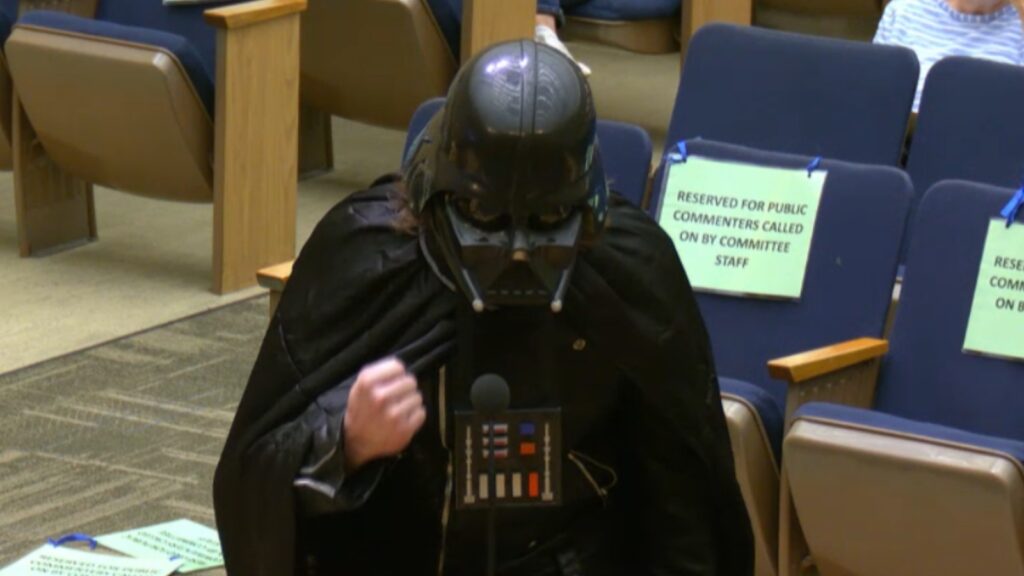 Darth Vader cosplayer mocks Flock cameras at council hearing for ‘spying on rebel scum’ Darth Vader cosplayer mocks Flock cameras at council hearing for ‘spying on rebel scum’