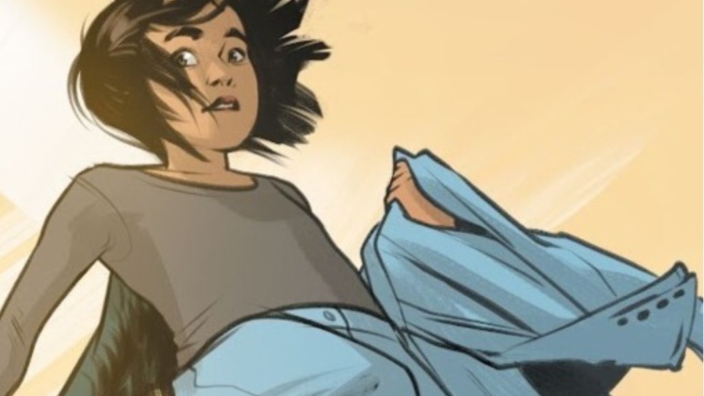 Hazel from Saga flying through the air