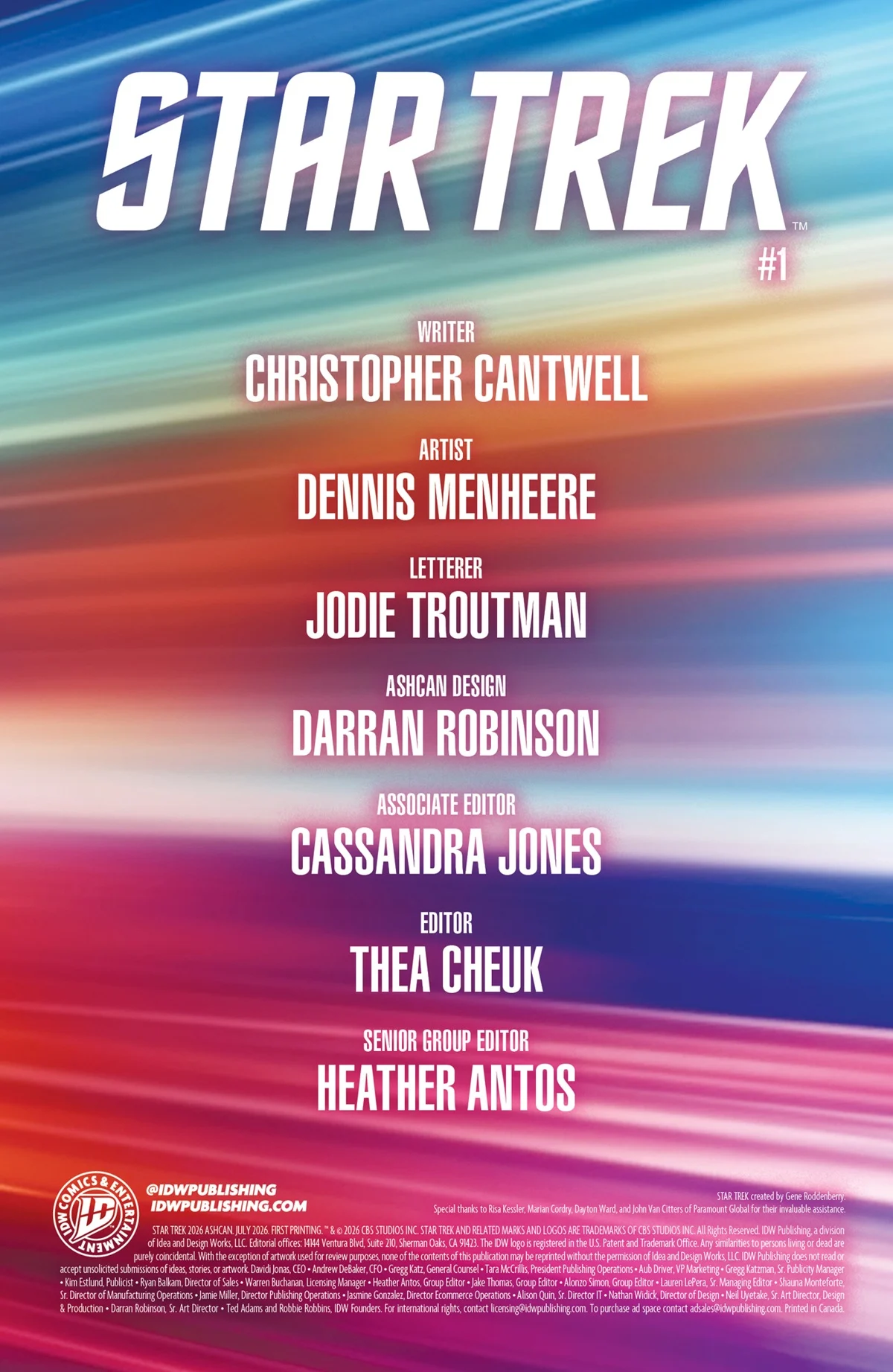Star Trek #1 from IDW inside cover credits.