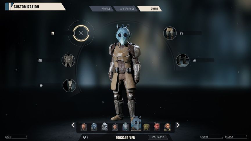 Star Wars Zero Company operator select screen, highlighting a blue Rodian
