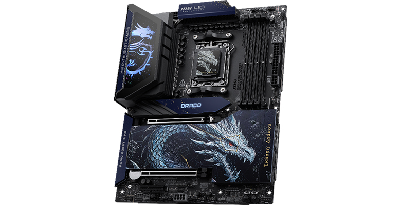 MSI MPG Z790 Edge TI Max motherboard featuring a dragon-themed design and labeled 'DRACO.'