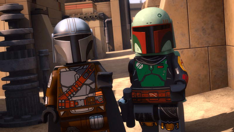 The Mandalorian and Boba Fett in brick form.